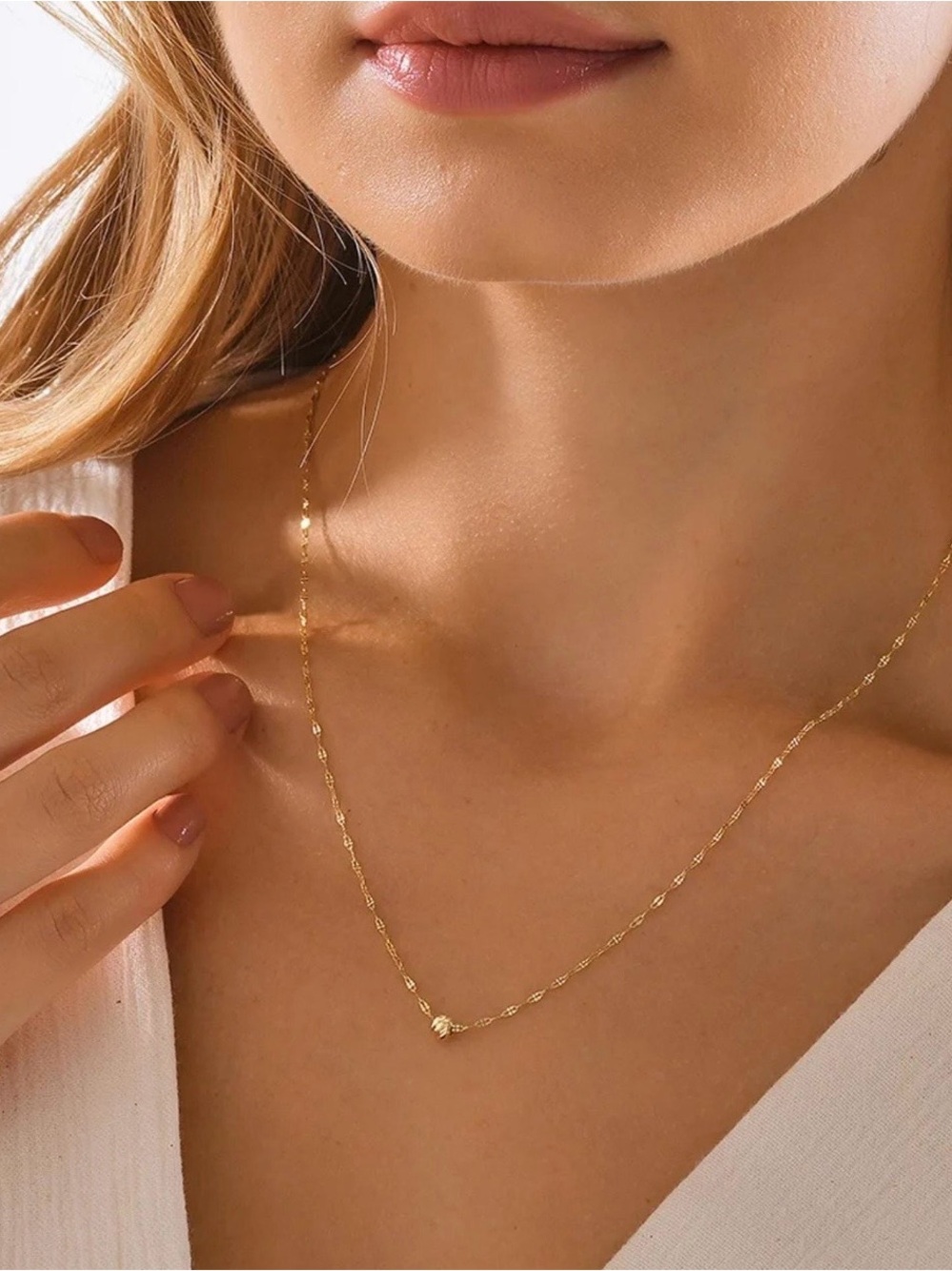 14K Yellow Gold Ball Chain Necklace - Dainty Dorika Bead Pendant